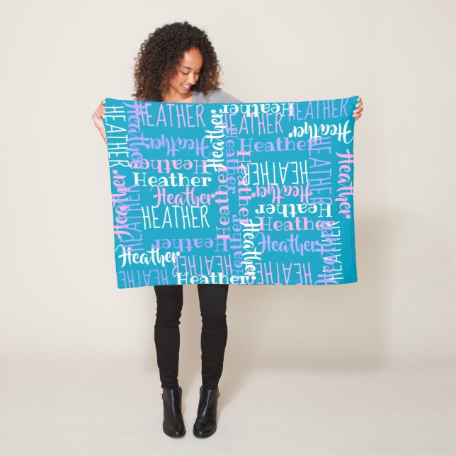 Turquoise Girls Personalized Custom Name Fleece Blanket (In Situ)