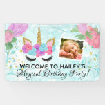 Turquoise Girls Photo Unicorn Birthday Party Banner