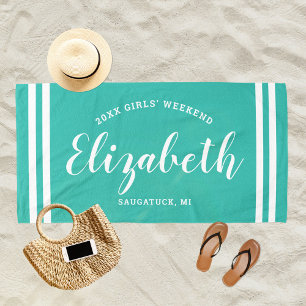 Turquoise Girls Weekend Monogram Name Beach Towel