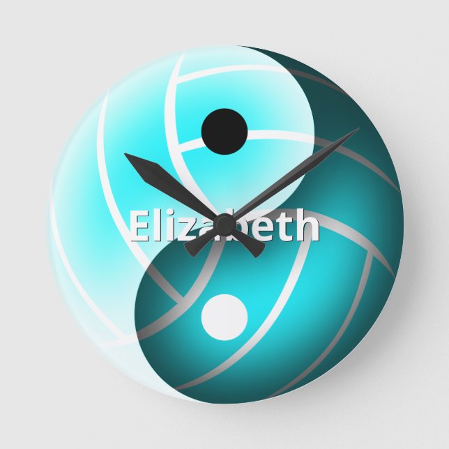 turquoise girls yin yang volleyball personalized round clock (Front)