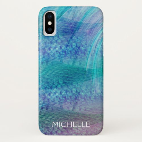 Turquoise GIrly Mermaid tail name iPhone X Case