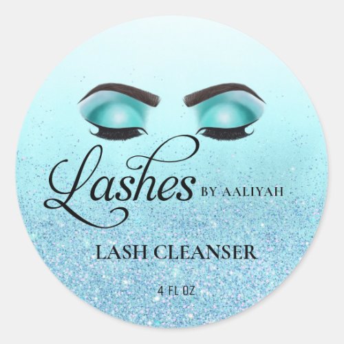 Turquoise Glam Glitter Lash Bath Shampoo Cleanser Classic Round Sticker