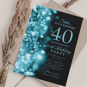 Turquoise Glam Surprise 40th Birthday Party Invitation
