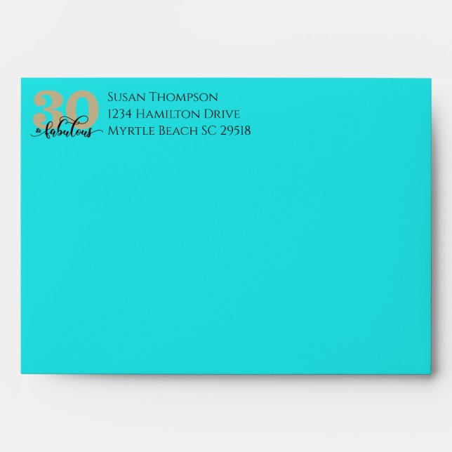 Turquoise  Glitter 30 and Fabulous Birthday Party  Envelope (Front)