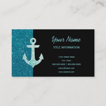 Turquoise Glitter And Aqua Bokeh Anchor Business Card by RosaAzulStudio at Zazzle
