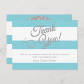 Turquoise Glitter and Stripes Thank You Cards (Front/Back)