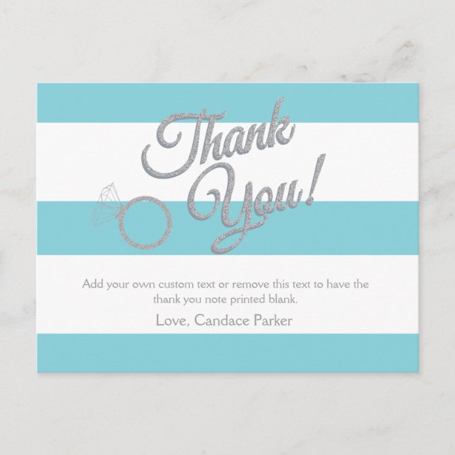 Turquoise Glitter and Stripes Thank You Cards (Front)