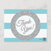 Turquoise Glitter and Stripes Thank You Cards (Back)