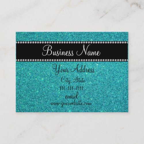 Turquoise glitter bling business card
