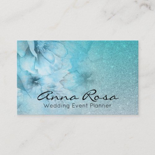  Turquoise Glitter Celestial Watercolor Floral Business Card