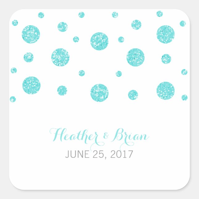 Turquoise Glitter Confetti Wedding Stickers (Front)