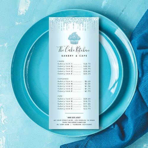 Turquoise Glitter Cupcake Bakery Pastry Chef Menu