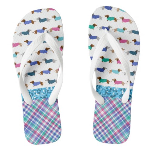 Turquoise Glitter Dachshund Flip Flops