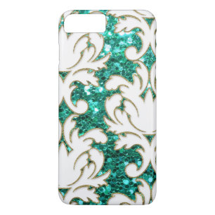 Turquoise Glitter Damask iPhone 8 Plus/7 Plus Case