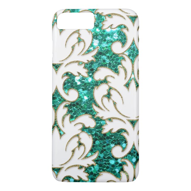 Turquoise Glitter Damask Case-Mate iPhone Case (Back)