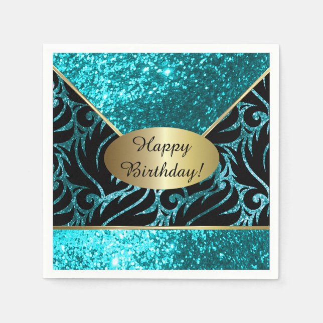Turquoise Glitter Designer Background Napkins (Front)