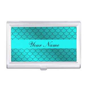 Turquoise Glitter Foil Dragon Skin Elegant Busines Case For Business Cards
