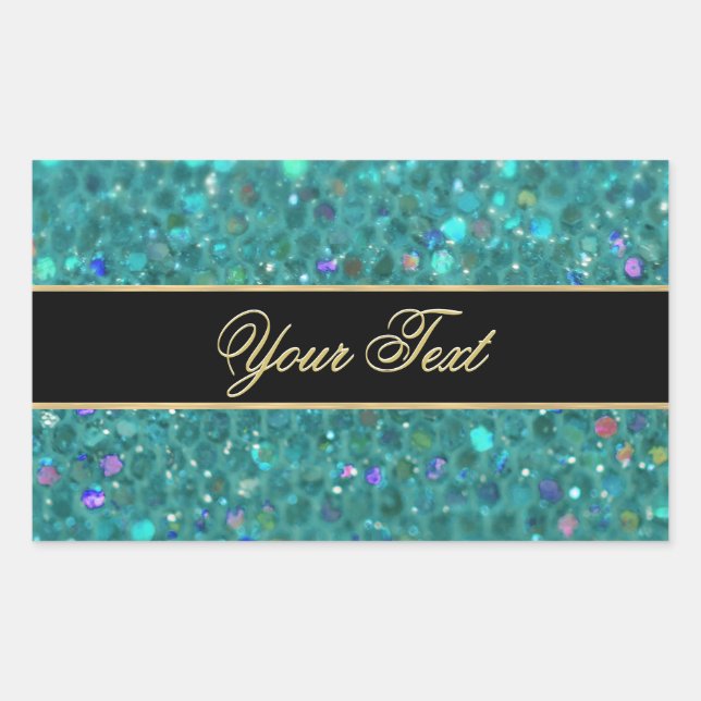 Turquoise Glitter Glam Rectangular Sticker (Front)