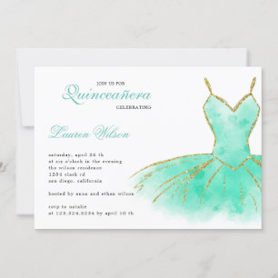 Turquoise Glitter Gown Quinceanera Invitation
