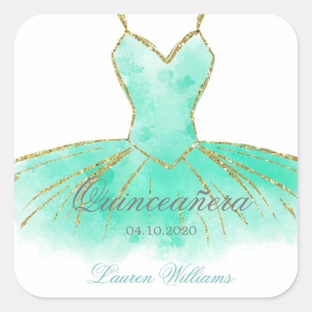 Turquoise Glitter Gown Quinceanera Sticker (Front)