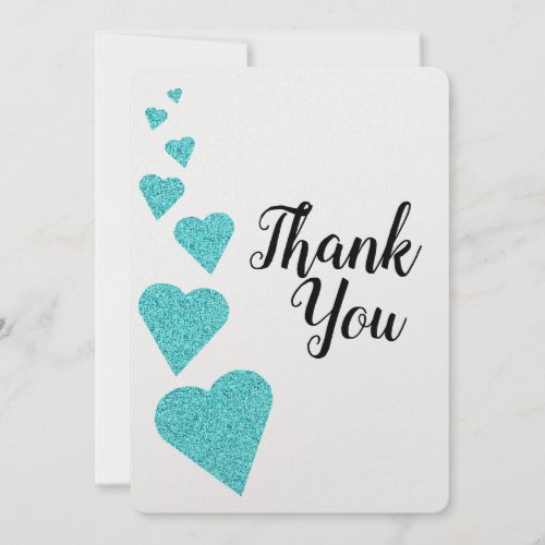 Turquoise Glitter Hearts Thank You card