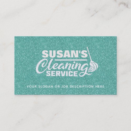 Turquoise Glitter House Cleaning Business Cards