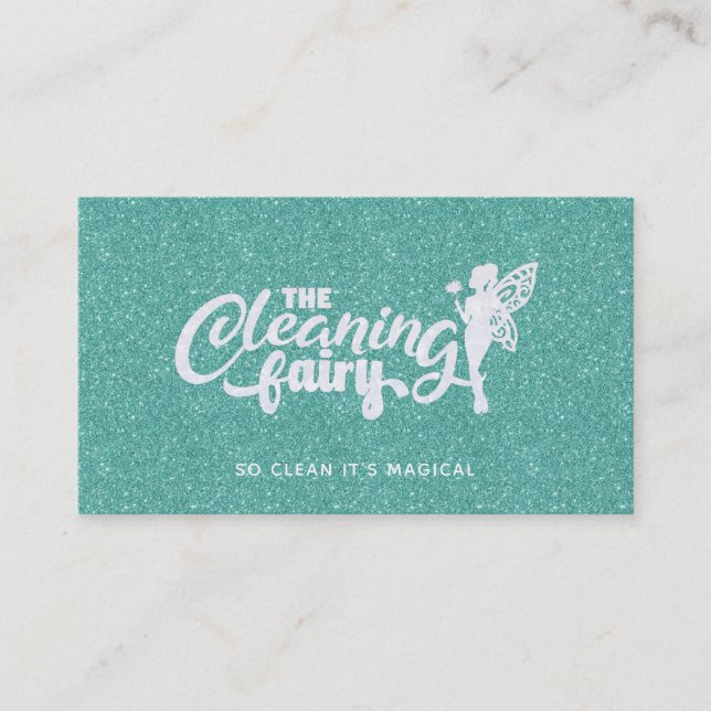 Turquoise Glitter House Cleaning Business Cards (Front)
