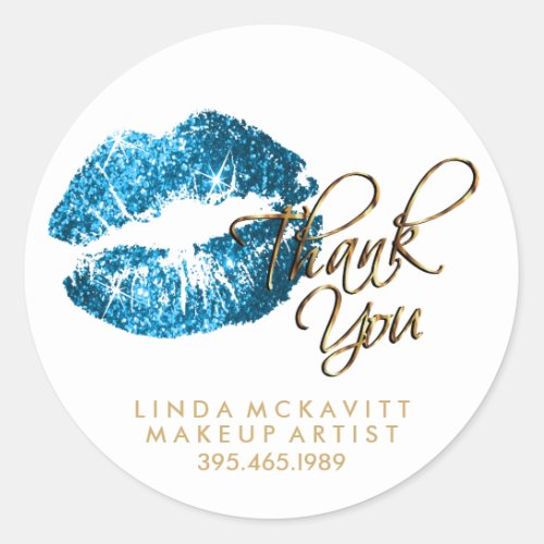 Turquoise Glitter Lip Color _ Thank You Classic Round Sticker