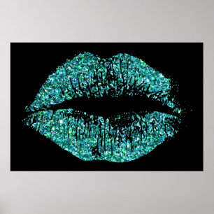 Turquoise Glitter Lips #2 Poster
