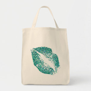Turquoise Glitter Lips #2 Tote Bag