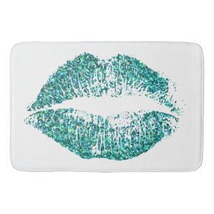Turquoise Glitter Lips Bathroom Mat