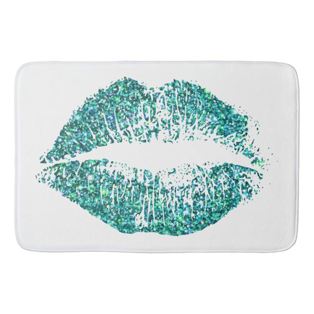 Turquoise Glitter Lips Bathroom Mat (Front)