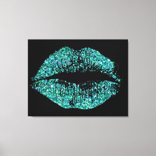 Turquoise Glitter Lips Canvas Print