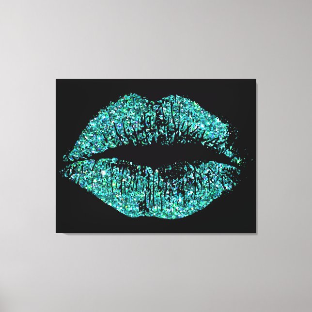Turquoise Glitter Lips Canvas Print (Front)