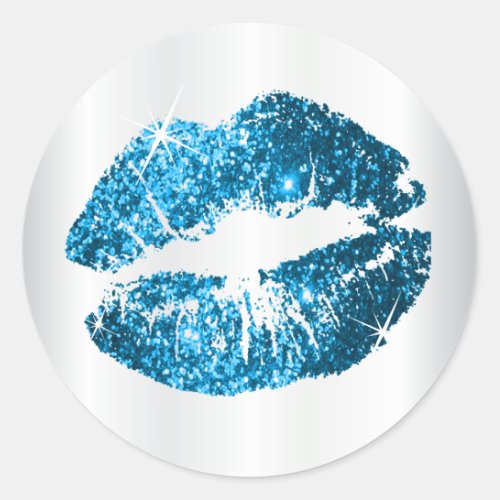 Turquoise Glitter Lips Classic Round Sticker