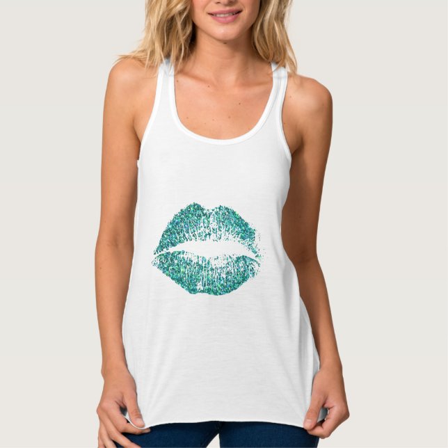 Turquoise Glitter Lips Tank Top (Front)