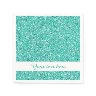 Turquoise Glitter Look-like With Custom Text Paper Napkins
