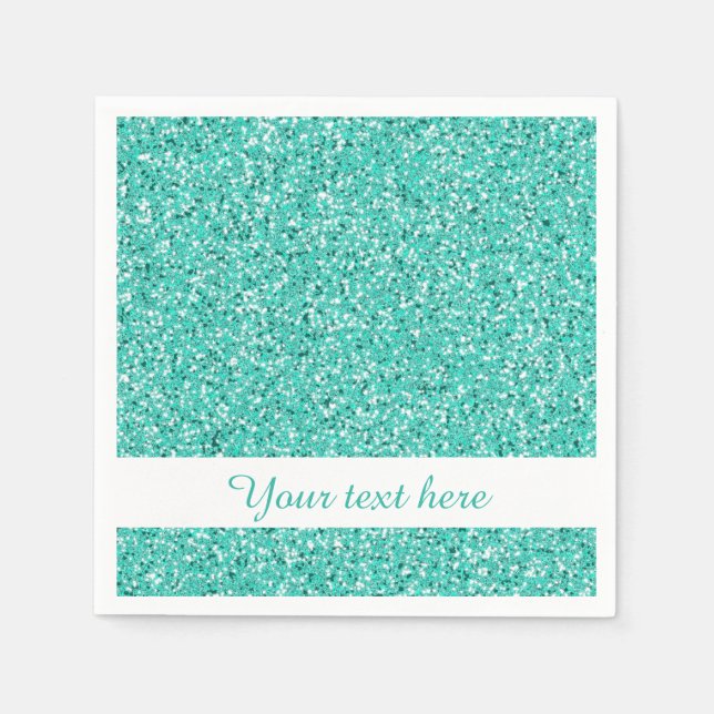 Turquoise Glitter Look-like With Custom Text Paper Napkins (Front)
