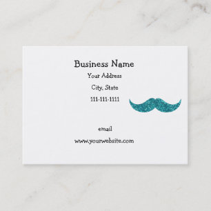 Turquoise glitter mustache business card