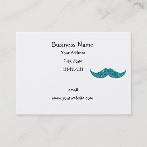 Customizable Turquoise glitter mustache business cards