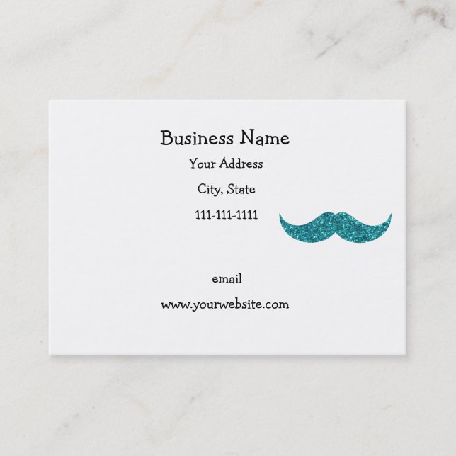 Turquoise glitter mustache business card (Front)
