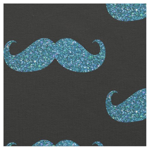 Turquoise Glitter Mustache Fabric