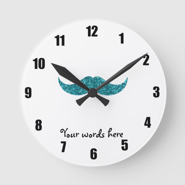 Turquoise glitter mustache round clock (Front)
