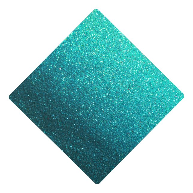 Turquoise Glitter Ombre Sparkle Girly Glam Teacher Graduation Cap Topper (Front)