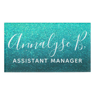 Turquoise Glitter Ombre Sparkly Name Professional Tag