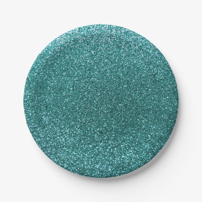 Turquoise glitter paper plates (Front)
