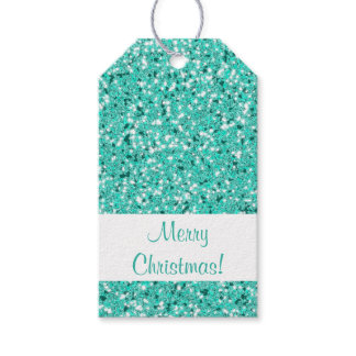 Turquoise Glitter Pattern Look-like Gift Tags