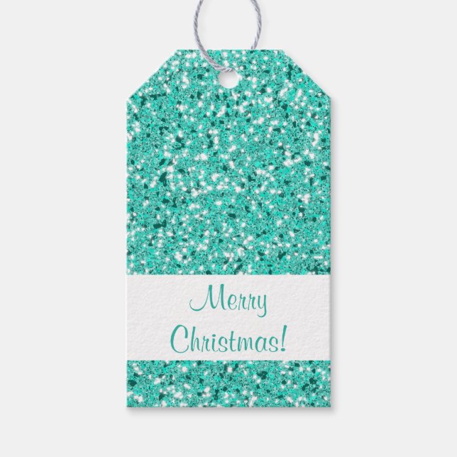 Turquoise Glitter Pattern Look-like Gift Tags (Front)