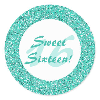 Turquoise Glitter Pattern Look-like Sweet Sixteen Classic Round Sticker