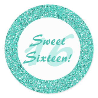 Turquoise Glitter Pattern Look-like Sweet Sixteen Classic Round Sticker